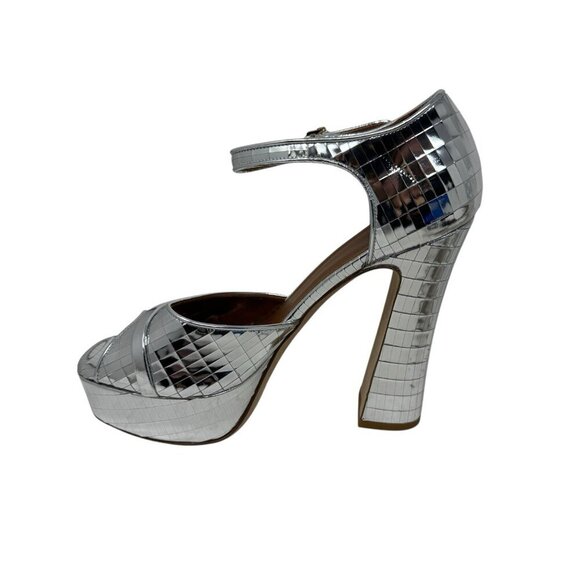 Malone Souliers Keaton Platform High Heel Sandals silver mirror size 38 8 disco - Picture 7 of 13